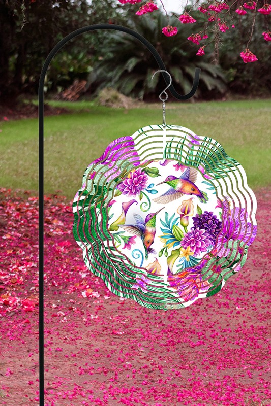 Purple Pink Green Hummingbirds Wind Spinner