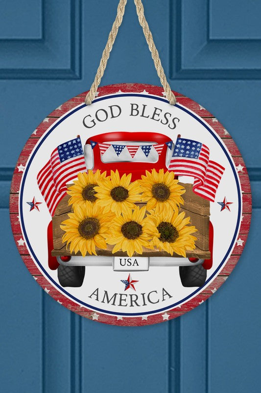 Good Bless America Truck Sunflowers Sign