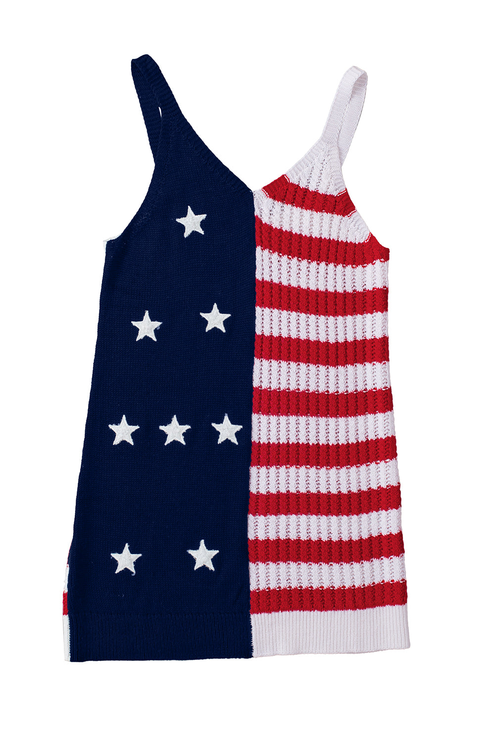 Red Stars & Stripes Flag Pattern Patchwork Knit Tank Top