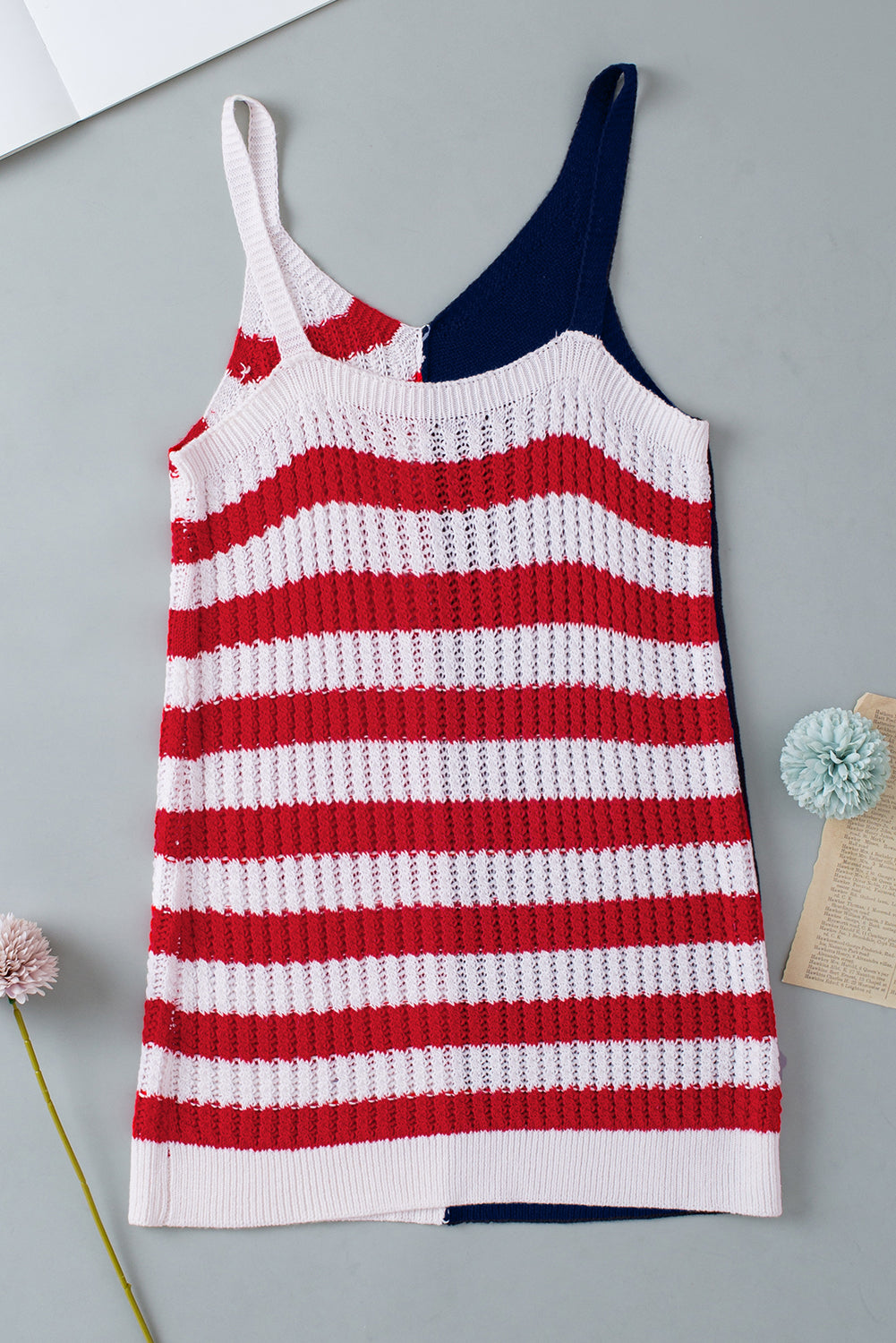 Red Stars & Stripes Flag Pattern Patchwork Knit Tank Top