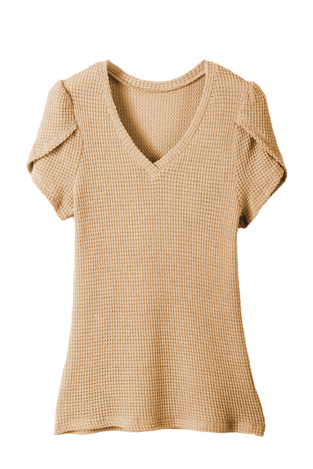 Mist Green Tulip Sleeve Waffle Knit V Neck T-Shirt