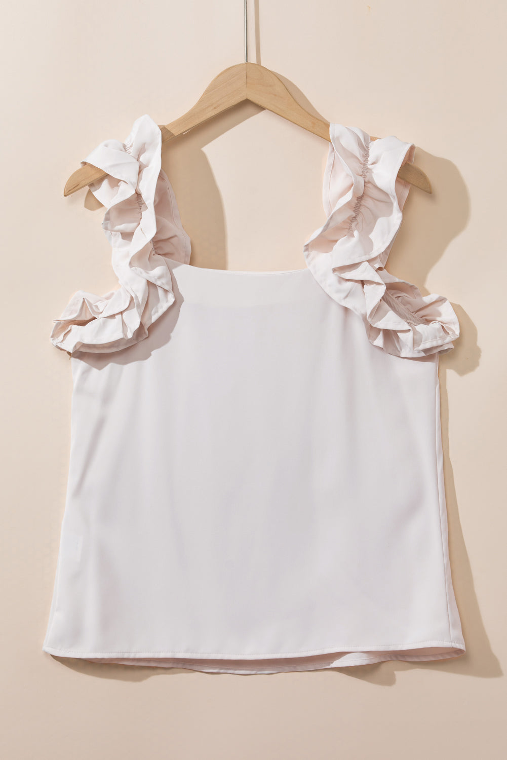 Smoke Green Plain Ruffle Trim Sleeveless Blouse