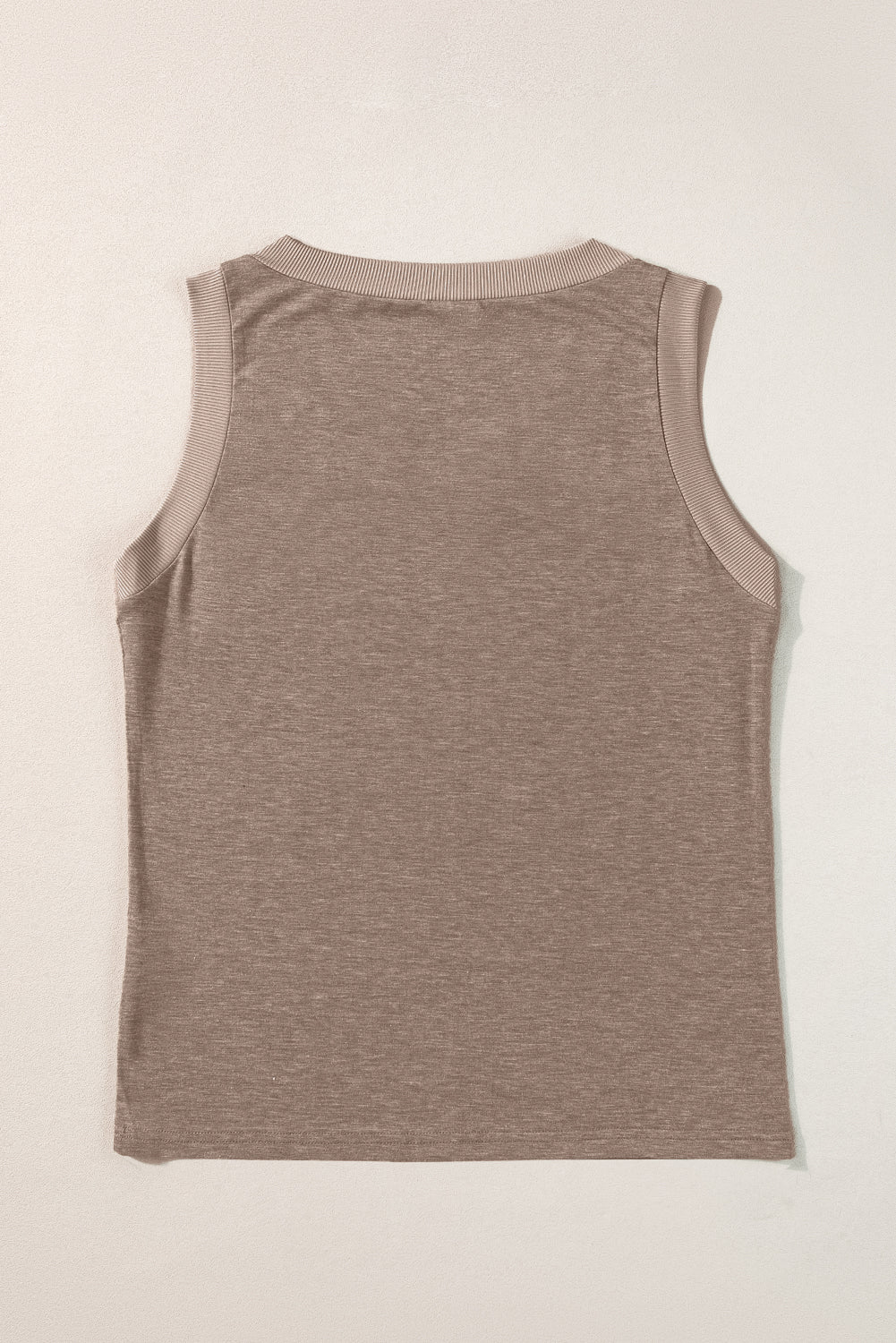 Simply Taupe Contrast Trim V-Neck Loose Fit Tank Top