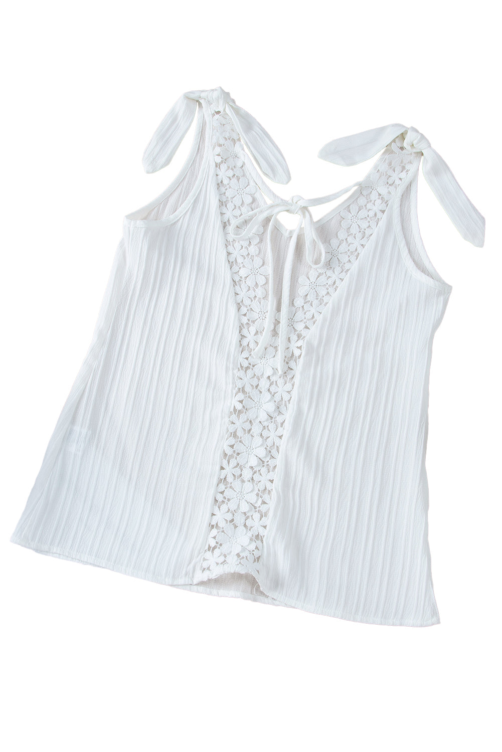 White V Neck Lace Splicing Backless Textured Sleeveless Top