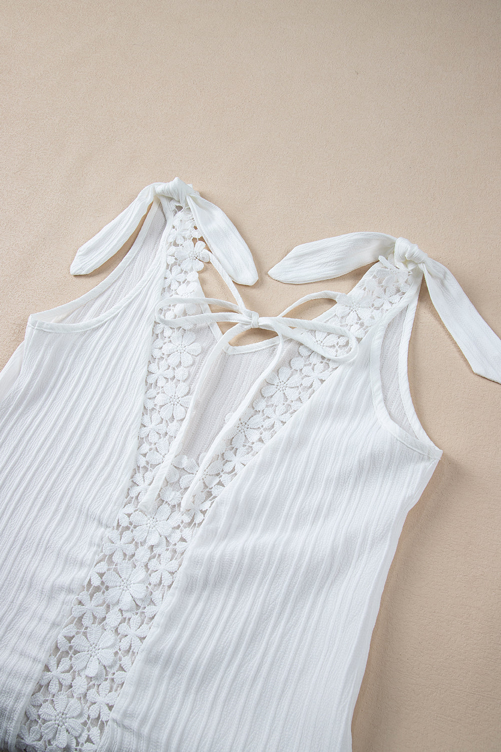 White V Neck Lace Splicing Backless Textured Sleeveless Top