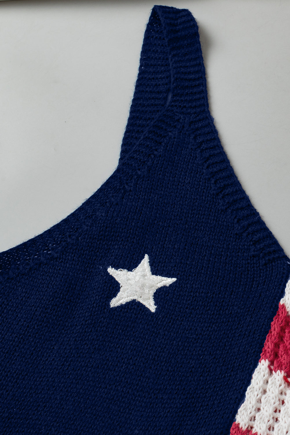 Red Stars & Stripes Flag Pattern Patchwork Knit Tank Top