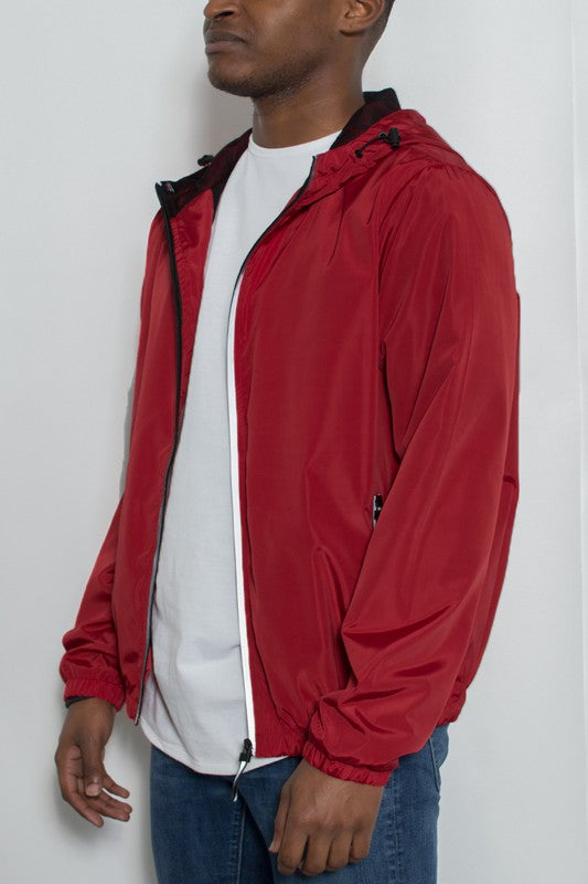 SOLID HOODED LIGHTWEIGHT WINDBREAKER JACKET