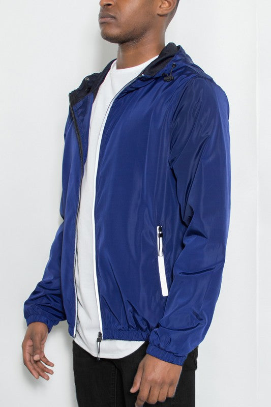 SOLID HOODED LIGHTWEIGHT WINDBREAKER JACKET